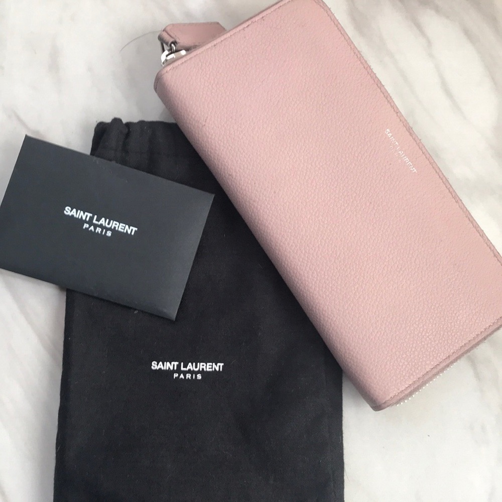 YSL Rive Gauche Zip Around Wallet in Blush